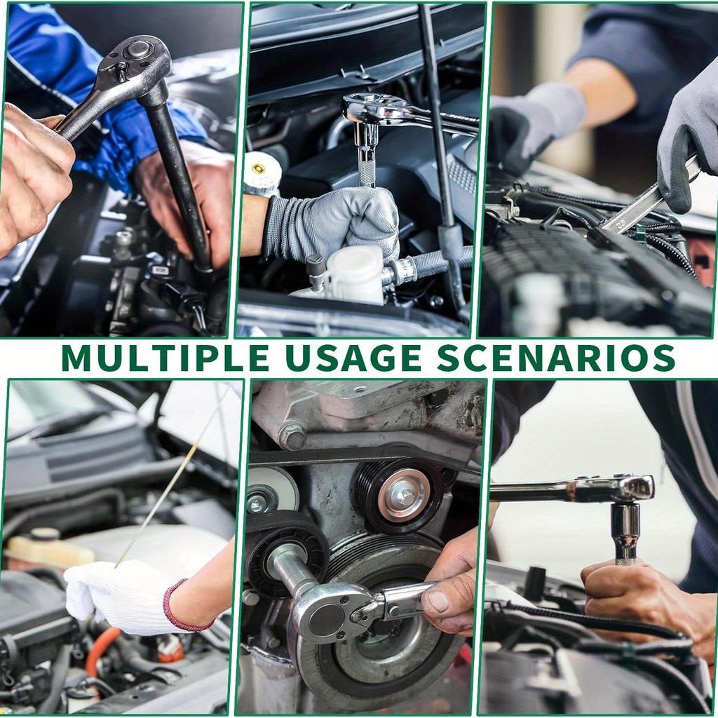 Набор из 46 ключей с храповым механизмом 1/4" с набором головок с битами, удлинителем, карданным ползунком, набор удлинителей головок для ремонта автомобилей и домашнего использования