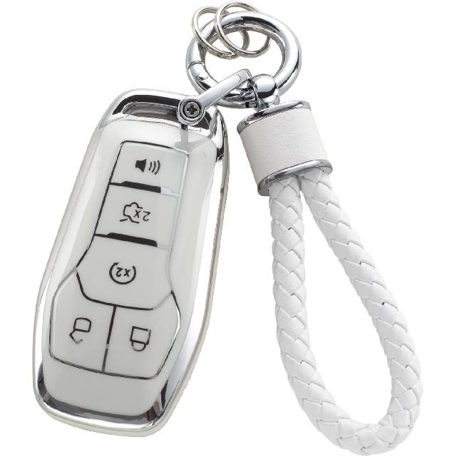Ford Key Fob Cover with Keychain, Soft TPU Key Case Protection Fit for F150 Explorer Mustang Edge Lincoln MKZ MKX