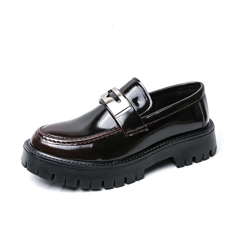 Fashion Brand Men's Business Shoes British Comfortable Casual Flats Thick Sole Leather Loafers Shiny Trendy Male Dress Footwear