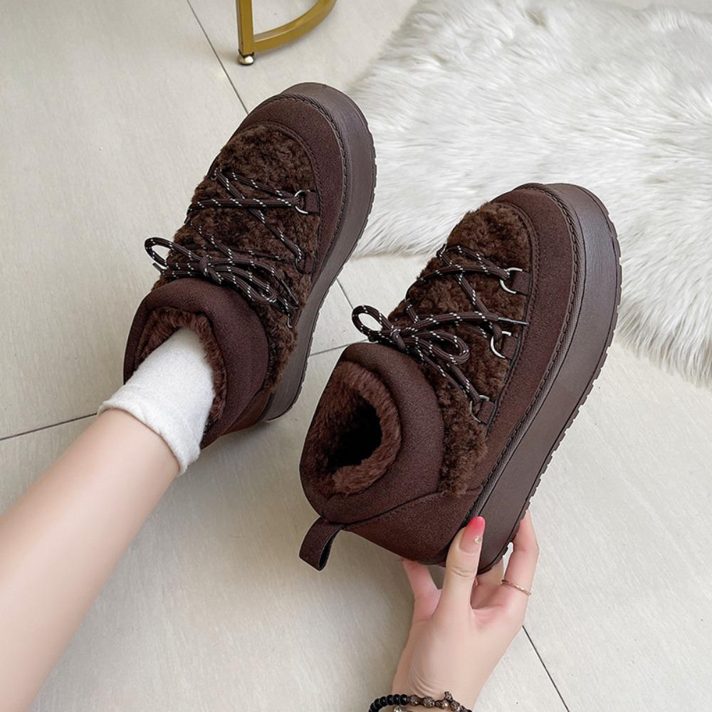 Fashion Women's Winter Thick Bottom Lace-Up Cotton Snow Boots Round Toe Comfortable Short Tube Fashionable Ankle Boots for Women