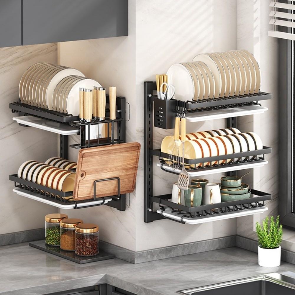 Rust-Proof Dish Drying Rack Wall Mounted Utensil Holder Kitchen Supplies Drain Tray  Kitchen Use