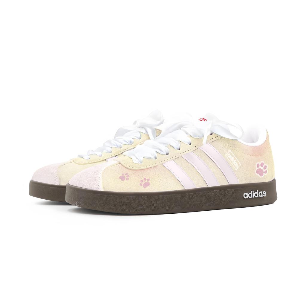 Adidas VL COURT 2.0 Light Pink Cat Paw Cushioning Abrasion-Resistant Low-Top Skateboard Shoes Unisex Yellow Pink HQ1 Team-2241-)-Random packaging bags