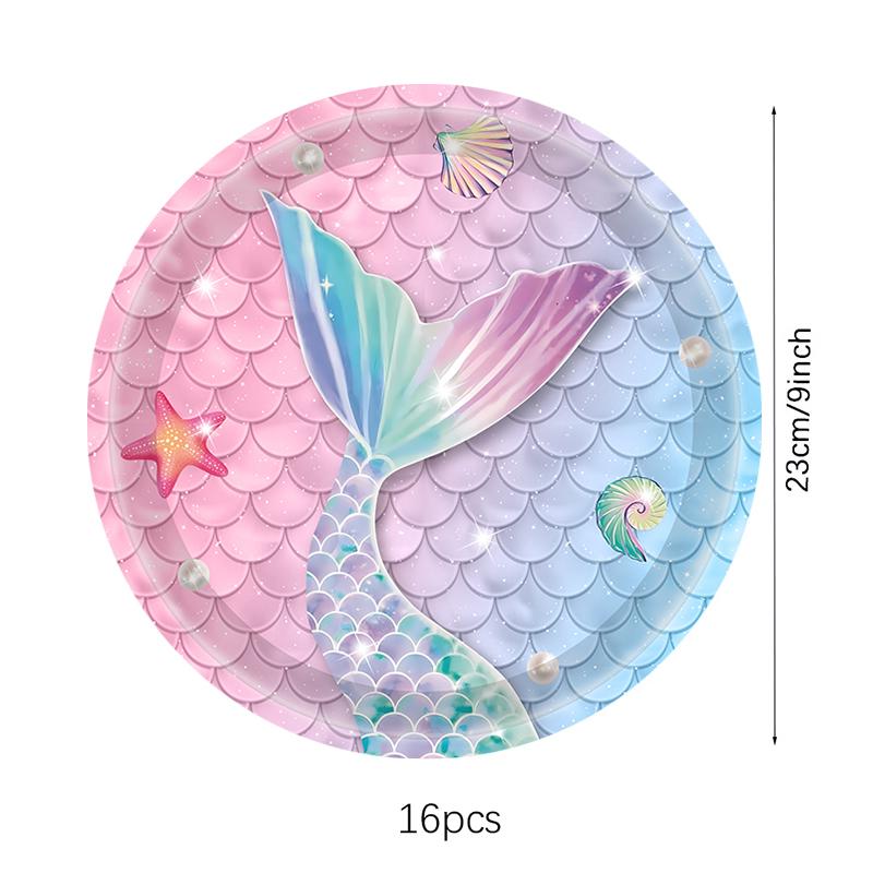 Mermaid Disposable Tableware Gradient Paper Plate Cup Napkin Girls Little Mermaid Birthday Party Decoration Supplies Baby Shower