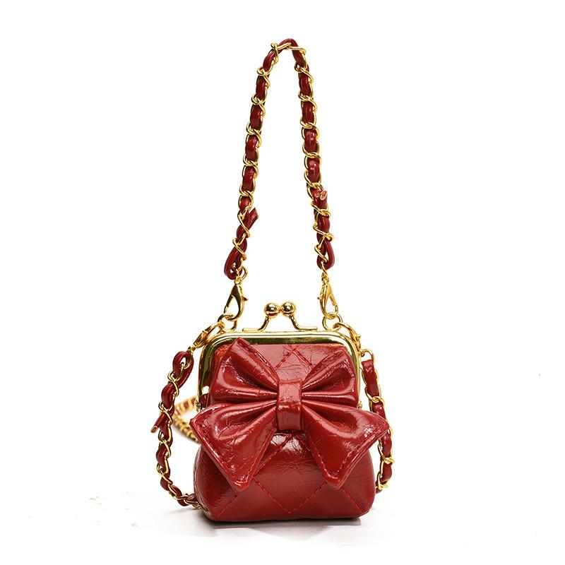 Стильная сумка-принцесса на одно плечо для детей, шикарная стеганая однотонная с дизайном в виде банта