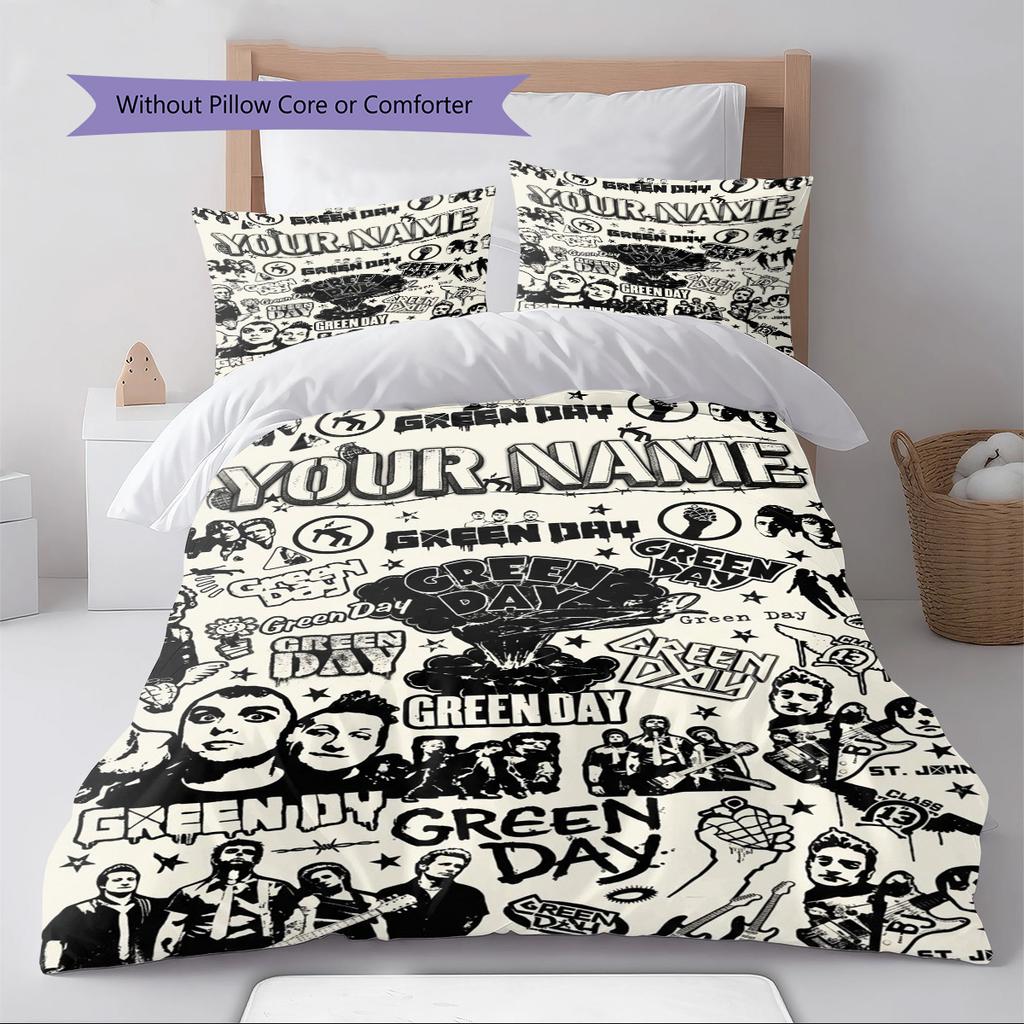 Name Custom Band Green Day Pattern Bedding Set Quilt Cover Pillowcase Home Decor Gift (1 * duvet cover + 2 * pillowcase, without core)