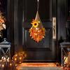 Thanksgiving Maple Leaf Gnome Wreath with String Light Indoor Outdoor Front Door Wall Hanging