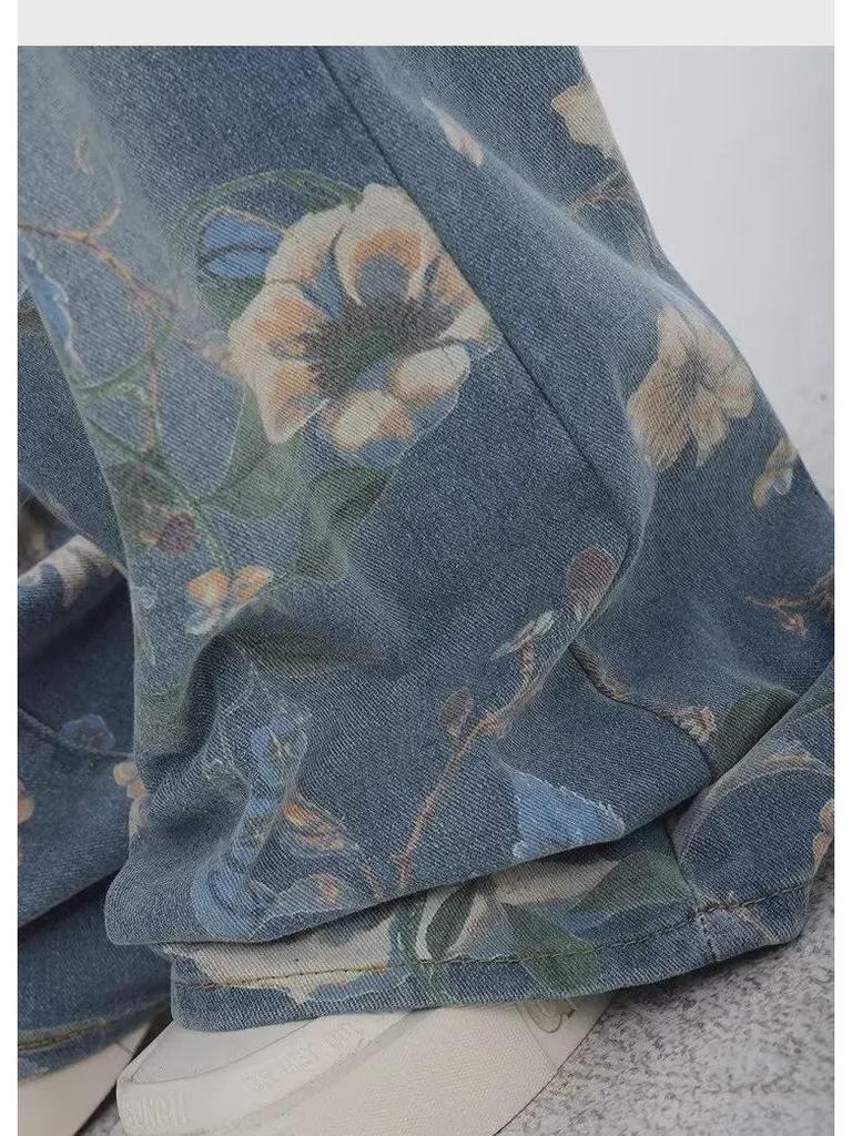 Женские ретро-синие джинсовые брюки широкого кроя - Летний стиль 2024 года