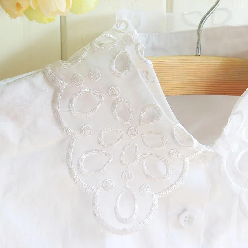 Women Ladies New Stylish Hollow Out Lace Solid Color Lapel Shirt Blouse Detachable Collars Fake Collar