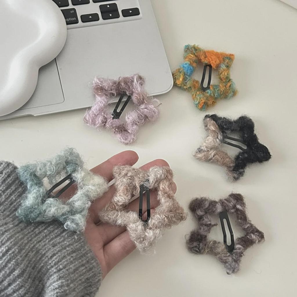 Заколка для волос в виде плюшевой звезды с узором «тай-дай»: Милая осенне-зимняя заколка BB для девочек с шерстяной отделкой