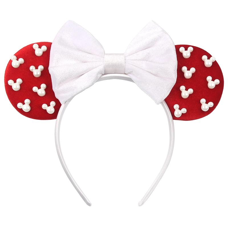 Pearls 3.3"Mouse Ears Headband 5‘’ Velvet Bow Hairband For Girls Festival Party Cosplay DIY Hair Accessories Women Gifts
