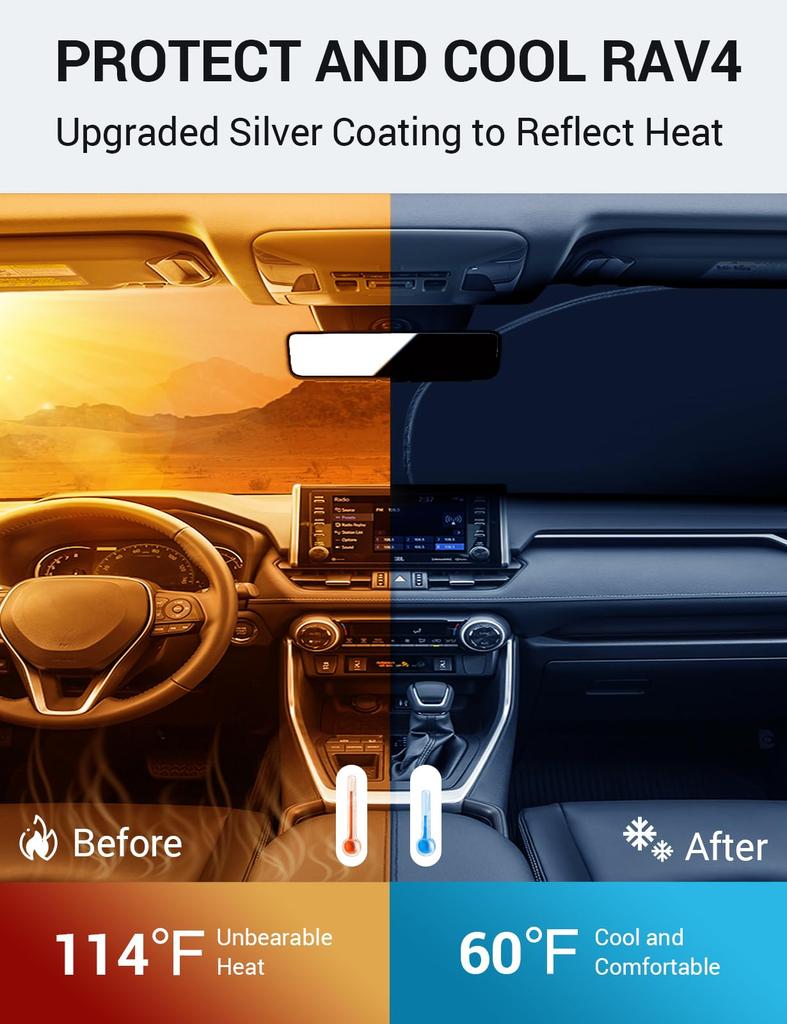 Proadsy Ветровое стекло Автомобиль Эксклюзивно для Toyota RAV4 50 Серии MXAA5 AXAH5 Аксессуары Солнцезащитный козырек, Складной, Затеняющий, Блокирующий свет, Изоляция, 2019-2024