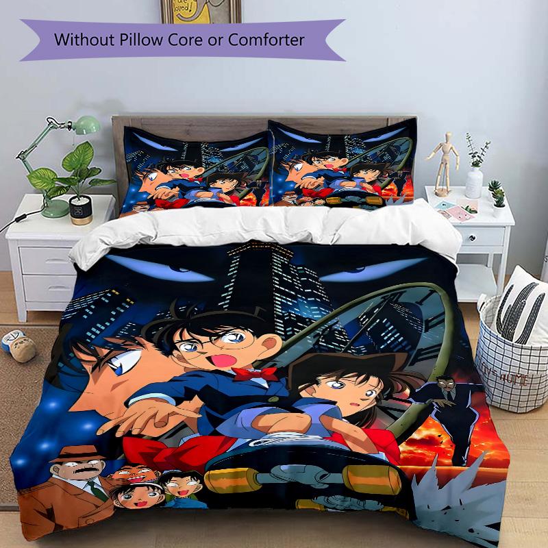 Detective Conan Mystery Print 3Pcs Bedding Setduvet Cover With 2 Bedropillowcase Home Birthday Gift