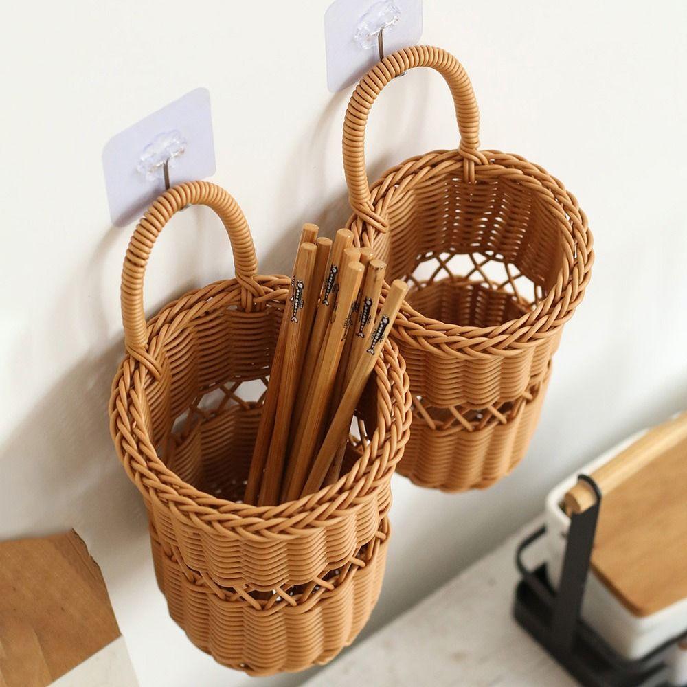 Brown Wall Mounted Storage Basket Hand-weave Flower Basket Durable Hanging Basket Home Decoration