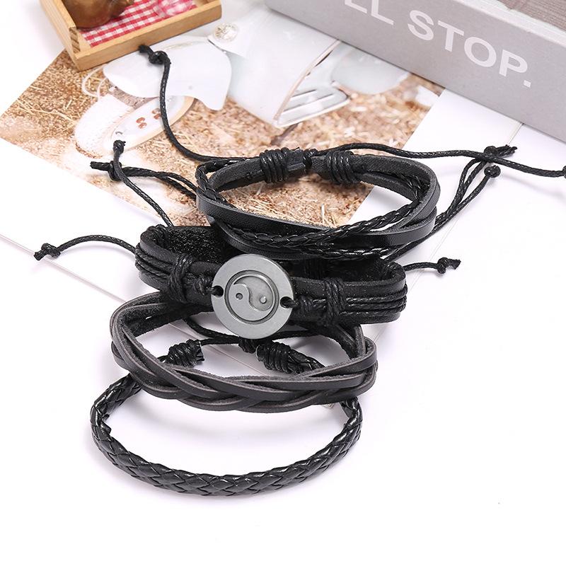 Punk Style Charm Bracelet Mens and Womens Multilayer Leather Eight Trigrams Tai Chi Yin Yang Bracelet