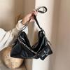 Women PU Leather Chain Decor Handbag Large Capacity Silver Shoulder Crossbdoy Bag With Mini Purse