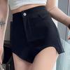 2025 Summer High-Waist Irregular Design Black A-Line Women's Casual Shorts