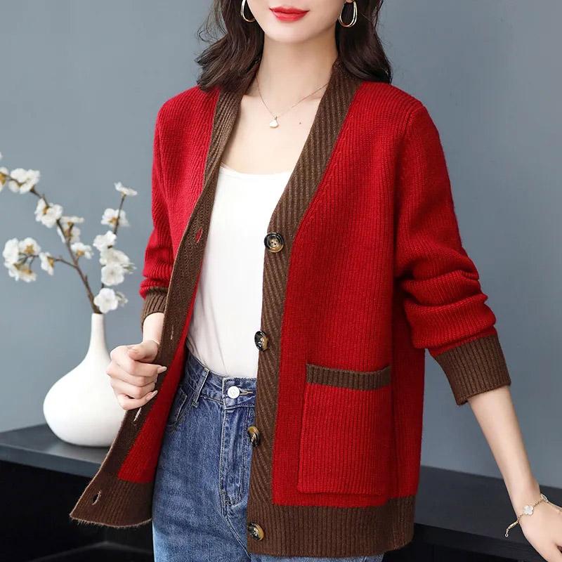 Женская куртка на весну и осень, свободный эластичный уютный свитер, кардиган, повседневный вязаный топ с v-образным вырезом