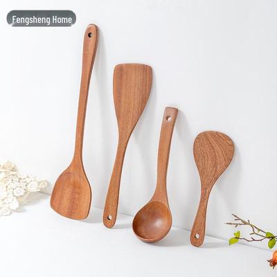 Набор кухонных ложек из черного дерева: Лопатка с длинной ручкой, лопатка для жарки, набор кухонных принадлежностей.