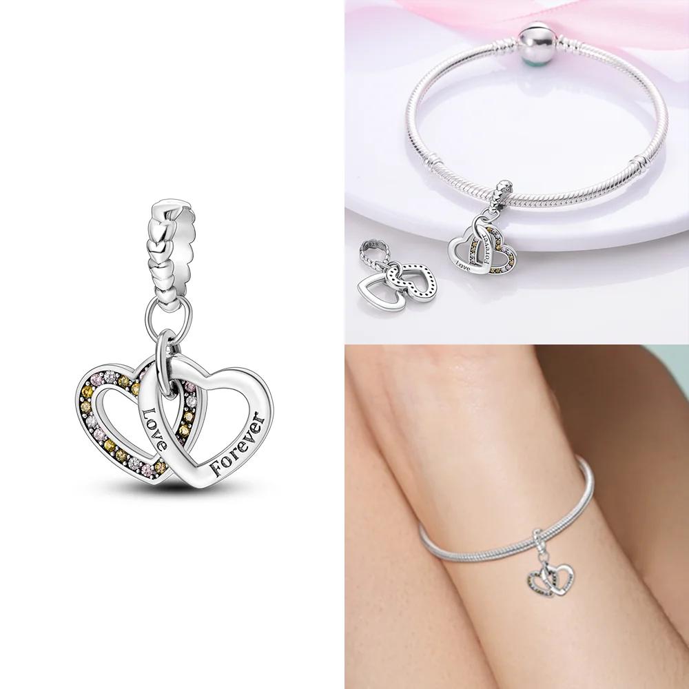 Розовый Шарм Сердце Любви Семьи Оригинальные Медные Бусины Подходят для Браслета Пандора Сделай Сам Сестра Мама Дружба Подвеска Изысканное Подарочное Ювелирное Изделие