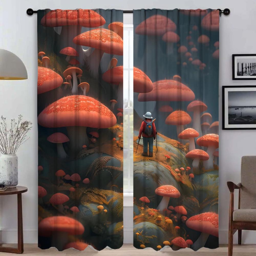 Разделение Грибного Мира Украшения Хэллоуина Шторы для Гостиной Шторы для Комнаты 2 Панельные Шторы Для Домашнего Интерьера