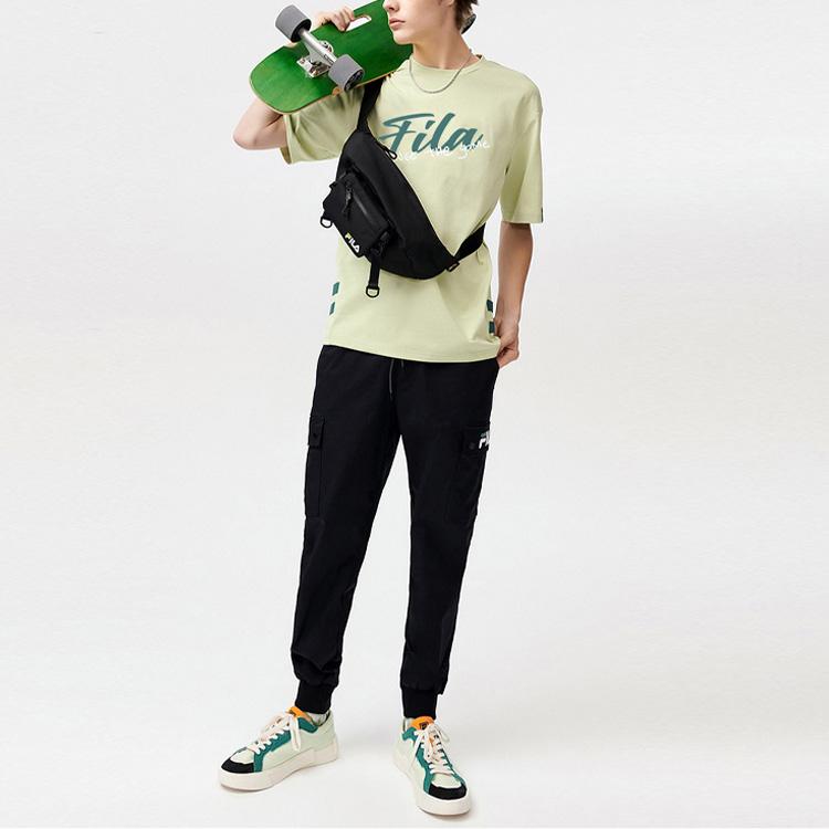 Fila Футболка мужская с принтом логотипа бренда в виде букв, с круглым вырезом, в американском винтажном стиле, с коротким рукавом, топы, винтажно-зеленый T11M326102F-GN
