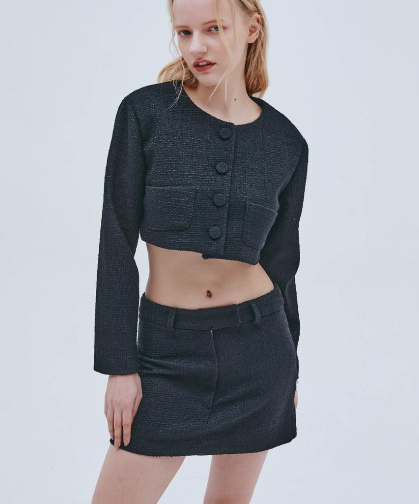 Etosome Tweed Collarless Skirt (Black)