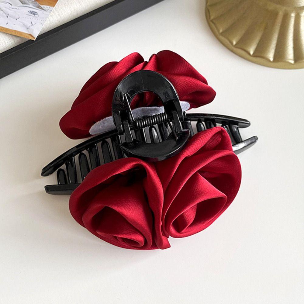 Korean Style Flower Hair Claw Flower Large Size Hair Claw Creative Red Rose Hair Clip  Travel