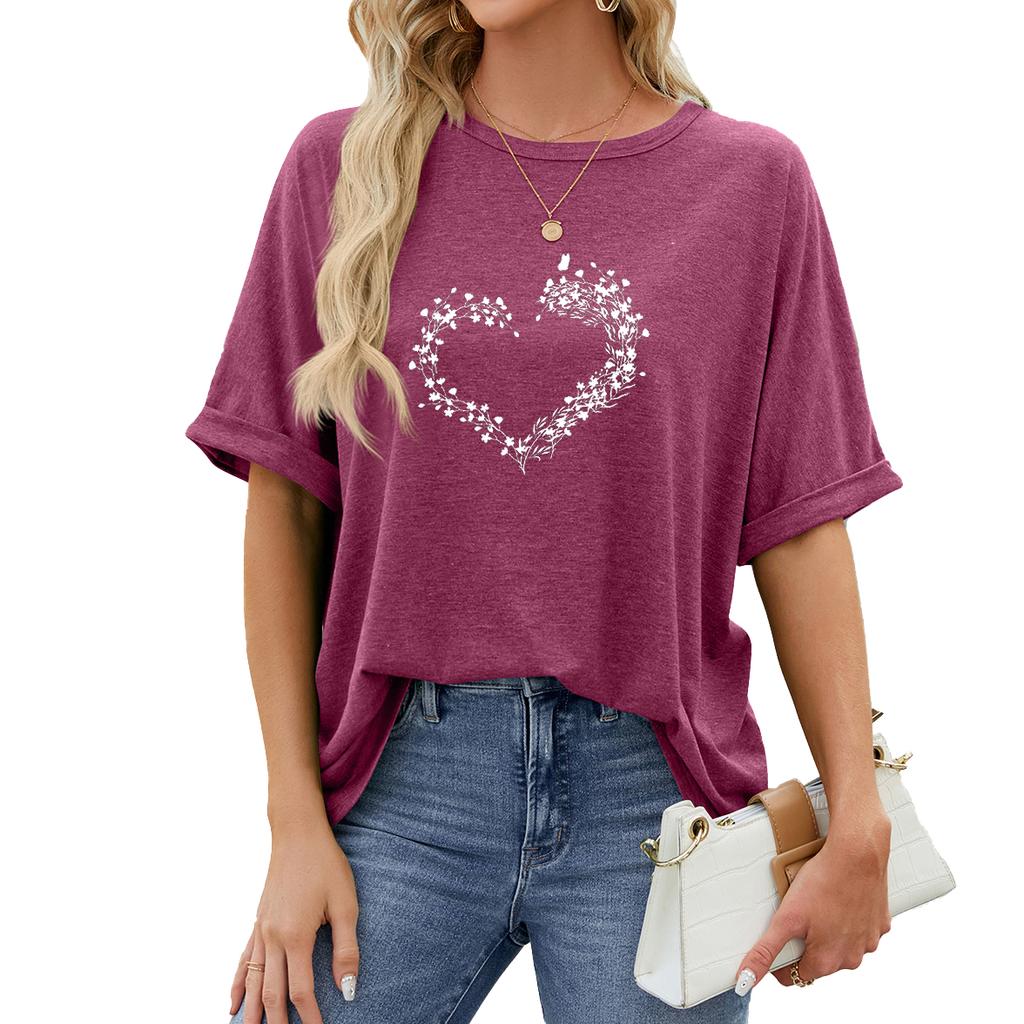 Women Fashion Plus Size Print Tees Summer Casual Round Neck Short Sleeve Top Pullover Loose T-shirt