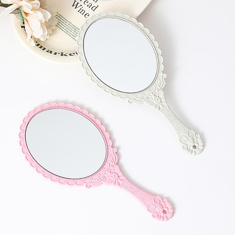 1Pc Handle Cosmetic Compact Mirror For Women Vintage Carved Handheld Vanity Mirror Spa Salon Makeup Hand Mirror