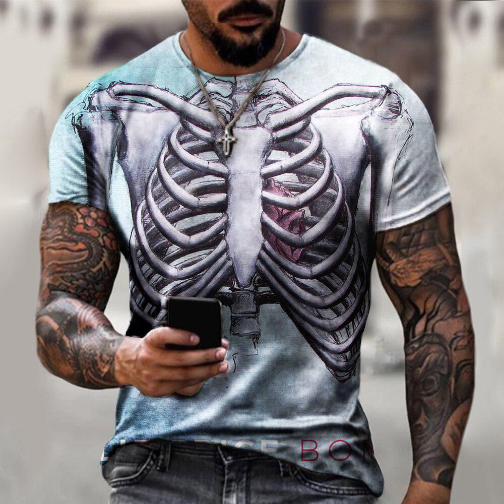 Ужасные футболки со скелетом Кость Страшный 3D-принт Харадзюку Уличная одежда Футболки Мужская мода Футболка с коротким рукавом Топы Одежда
