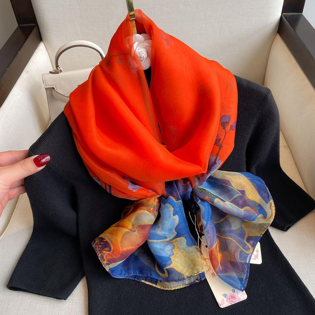 Summer Scarf Women Outdoor Sunscreen Shawl Soft Bandanna Foulard Female Floral Silk Shawl Lady High Quality Head Hijab Wrap