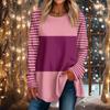 Women's Casual Plus Size Long Sleeved Round Neck Color Blocking T-shirt Top Pullover