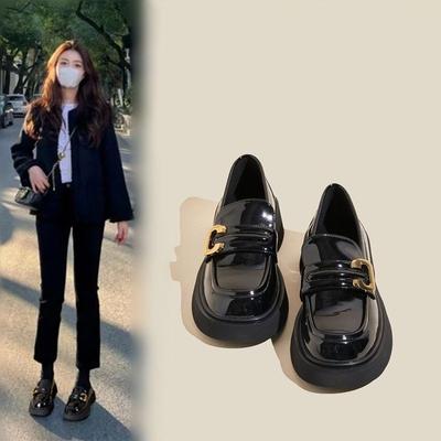 Маленькие кожаные туфли женские в британском стиле одинарные туфли сезон ретро мокасины на платформе черные женские туфли