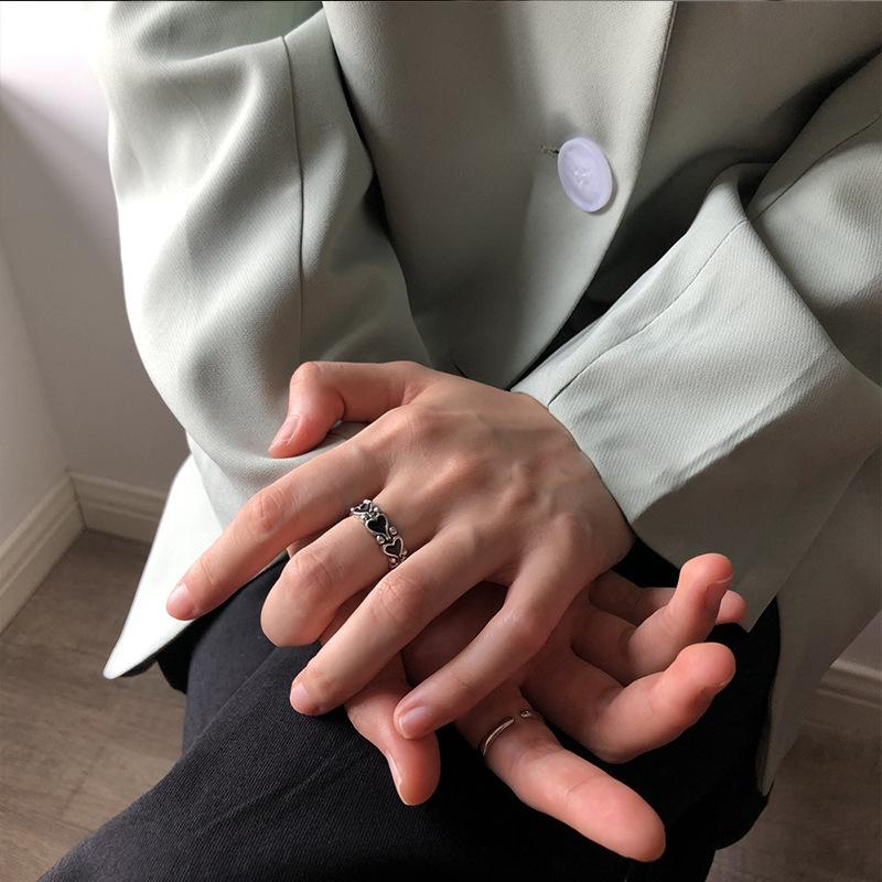 Новое темное ретро кольцо черное хип-хоп крутое любовь открывающее девушка инс простое нишевое кольцо