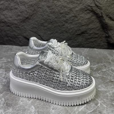 Женская обувь 2025 Лето Новые Увеличивающие рост Сетчатые Дышащие Туфли на платформе Легкие На шнуровке С бантом Повседневная обувь