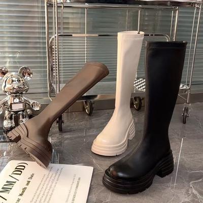 Небольшие мужские, но детские сапоги до колена 2025 года, осенне-зимние сапоги Martin, толстая подошва, квадратный каблук, круглая головка