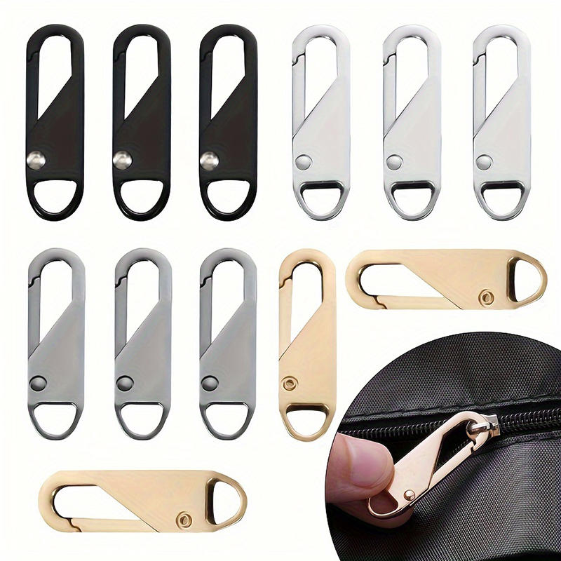 10Pcs Detachable Zipper Puller Metal Zipper Head Repair Kits Universal Replacement for Luggage Purse Bags Clothes Zipper Slider