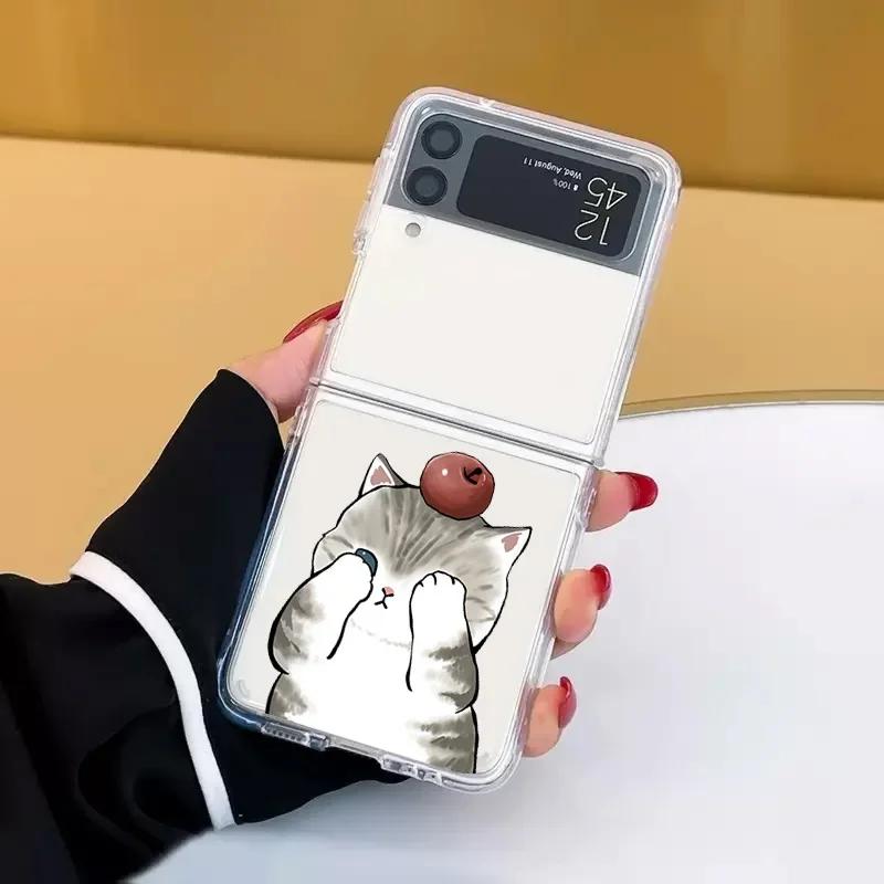 Милый чехол-пара котиков для Samsung Galaxy Z Flip 5 ZFlip 6 5G Прозрачный парный чехол для Samsung ZFlip 4 Z Flip 3 ZFlip 7 Чехлы