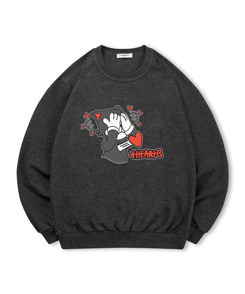TOPBOY [Non-Fleece Or Fleece-Lined] Heart Beat Print Sweatshirt (Type C)