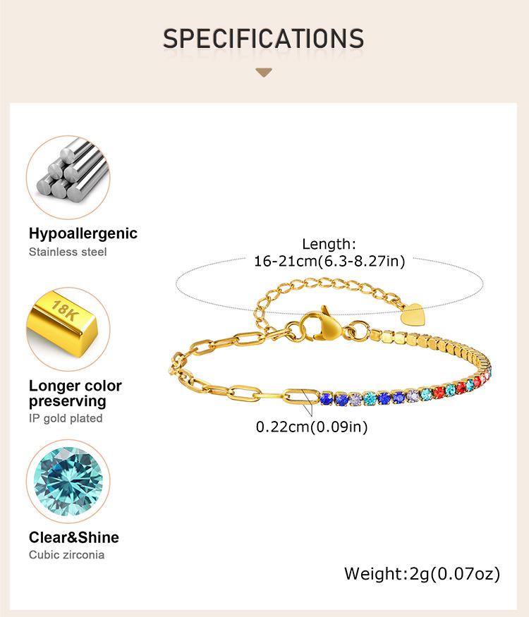 Tennis Bracelets, Paperclip Link Chain Bracelet for Women, Stainless Steel Layered Hand Wristband Accessories