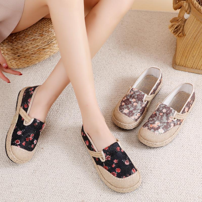 Весенние новые женские туфли Mori в стиле ретро, пасторальные туфли рыбака, дышащие льняные ленивые туфли с одной педалью, старые пекинские тканевые туфли для женщин