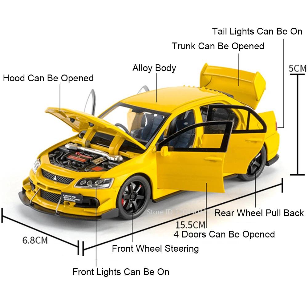1:32 Модель спортивного автомобиля из сплава Mitsubishi Lancer Evolution IX Игрушки Литые транспортные средства Открывающиеся двери Звук Свет Оттягивание назад Игрушка для мальчика Подарок