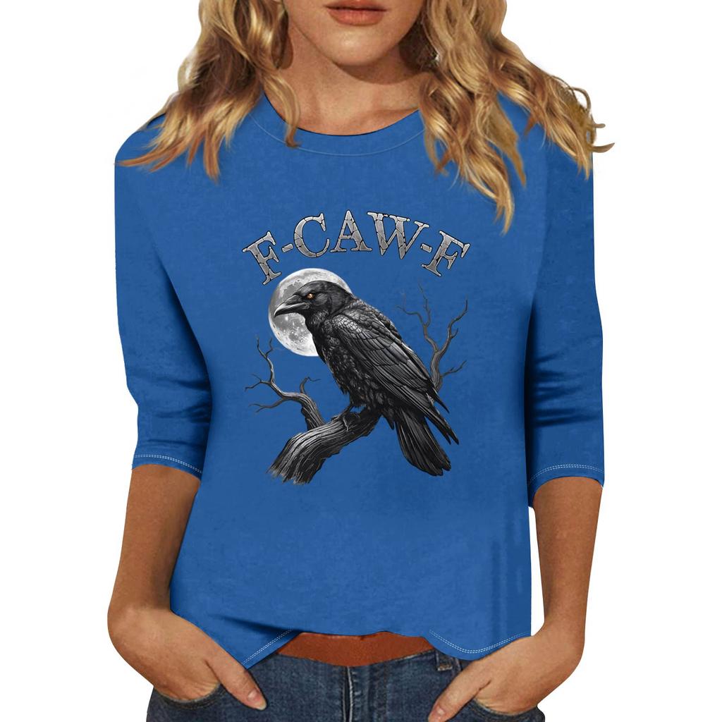 Женская модная повседневная футболка с рукавом три четверти и принтом на шее