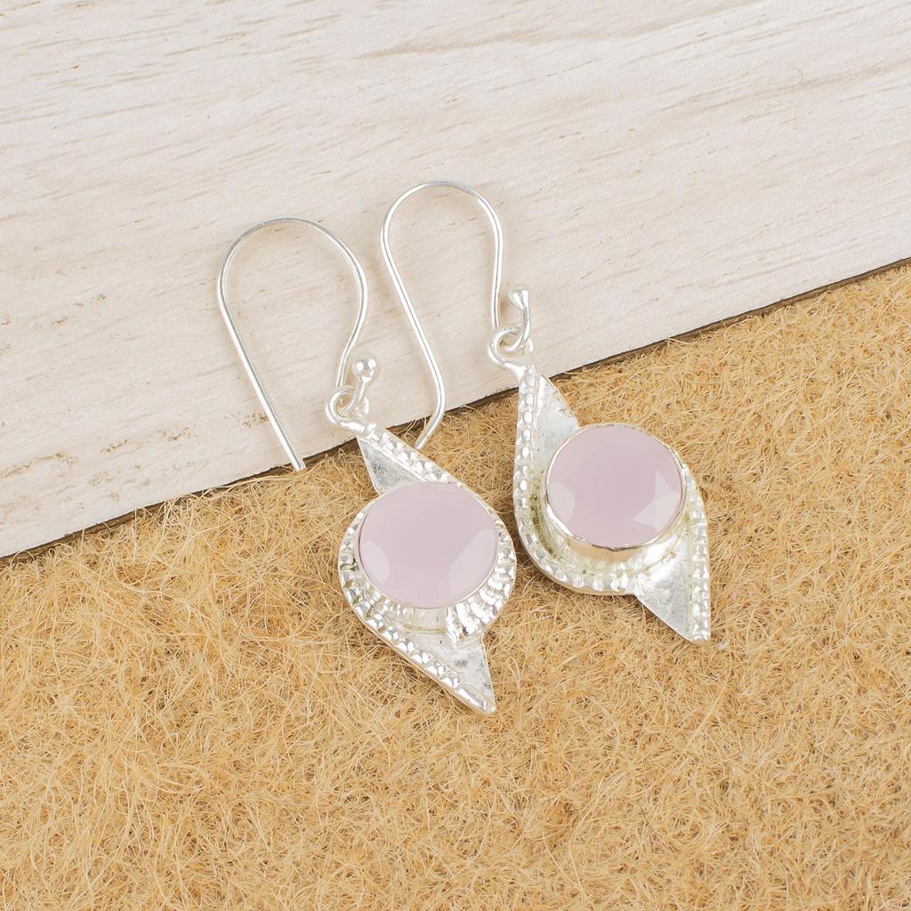 Rose Chalcedony Gemstone Handmade 925 Solid Sterling Silver Jewelry Designer Silver Chain Pendant Gift for Sister