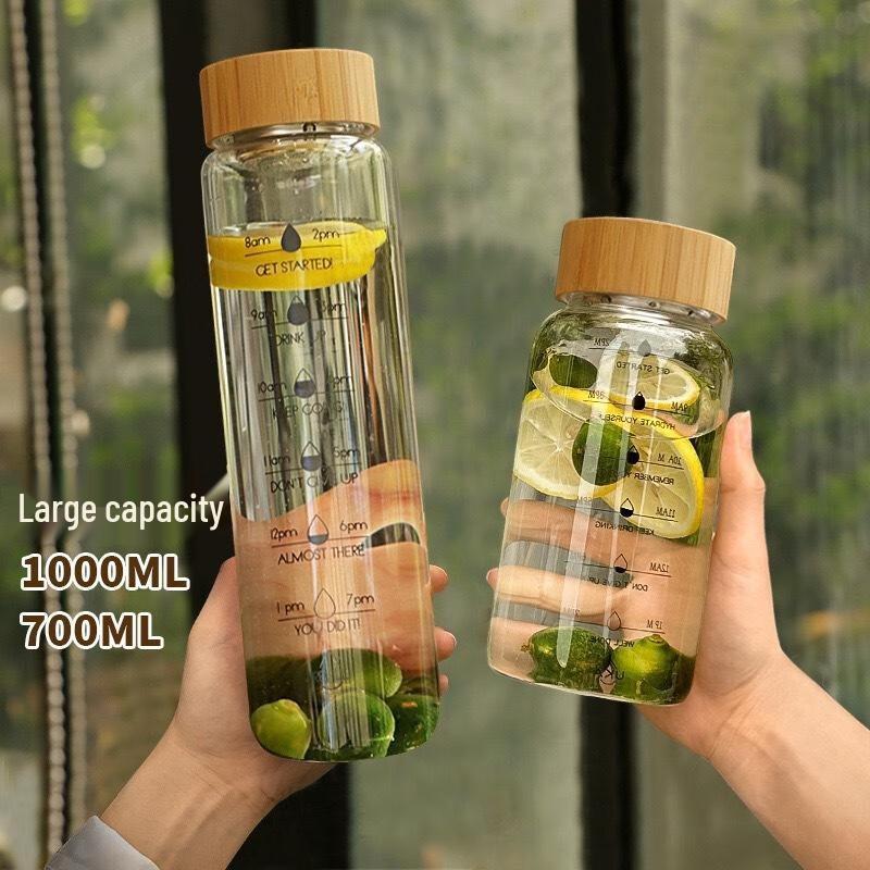 700ML Portable Glass Water Bottle with Time Markers & Tea Infuser