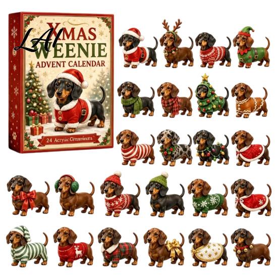 Holiday Countdown Gift 2026 Dachshund Advent Calendar 24 Days Dog Collectible Surprises with Festive Christmas Party Favors Puppy Acrylic Figures for