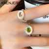 Silver Color Olive Green Zircon Brushed Oval Ring for Women Girl Retro Classic Rings Wedding Jewelry Gift