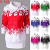 Womens Christmas Snowflake Print Buttons Tunic Long Sweatshirt Top