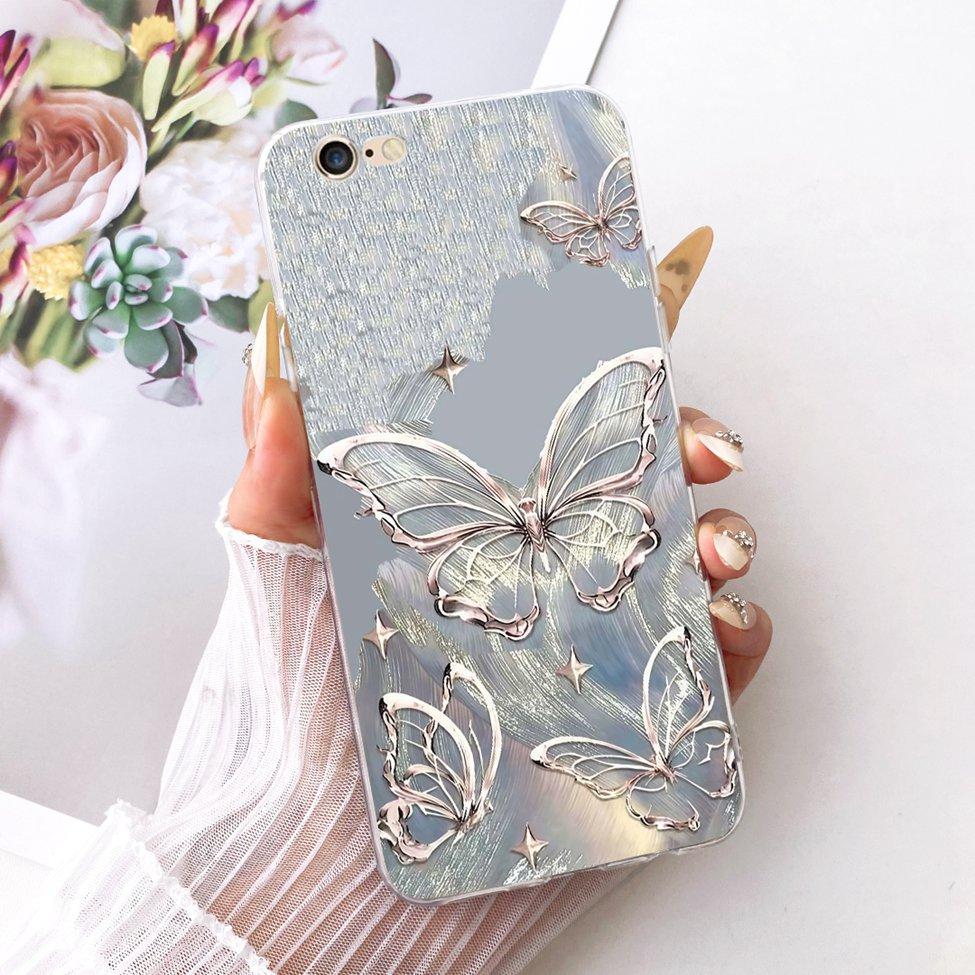 Transparent Casing For iPhone 6s Phone Case For iPhone 6 Cover Luxury Fashion Butterfly Funny Cute Painted