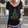 Christmas Tree Print Women Tshirts Ladies Tops Long Sleeve V-neck Pullover Femme T-shirts T Shirt For Women